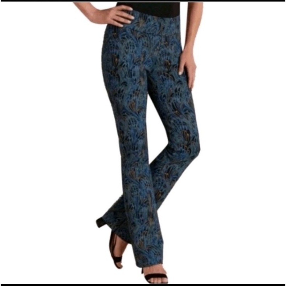Soft Surroundings Marbled Peacock Print Ponte Pants stretch ponte knit size‎ 1X
